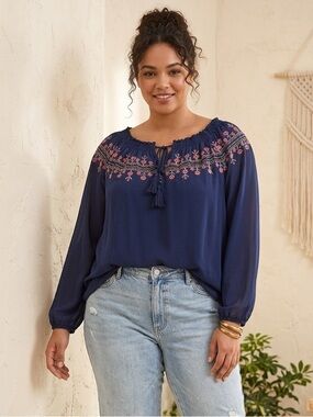 Meera Lane Boho Embroidered Blouse Cottagecore Romantic 2XL